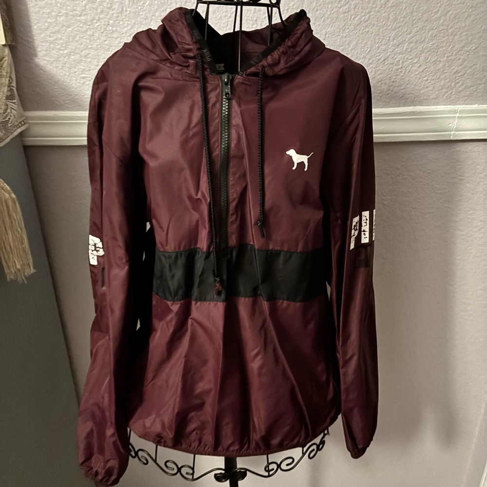Women’s Pink Victoria Secret Maroon Windbreaker Jacket Size XS/S